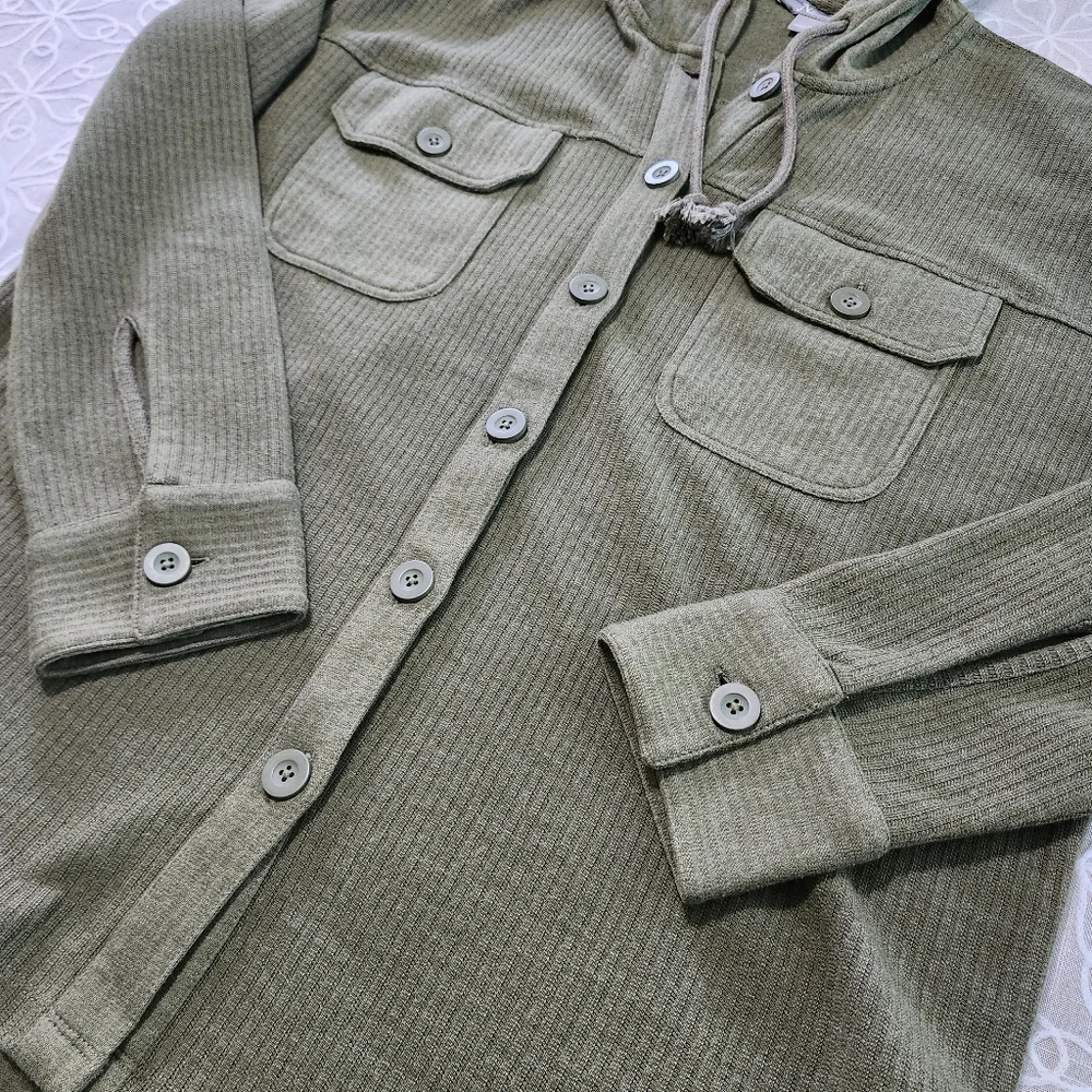 Natural Reflections Ribbed Button Front  Shacket - Picture 3 of 10